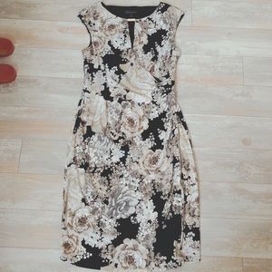 Connected Apparel Floral Dress with Gold Accent